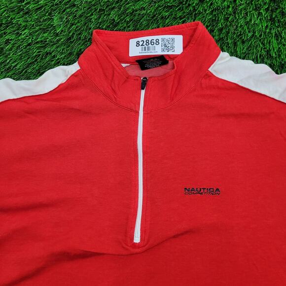 Nautica 1/4 Zip Polo Shirt Large 21x25 Red White Trim Crop - Picture 11 of 14